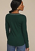 Embroidered Notch Neck Ribbed Long Sleeve Tee | Maurices