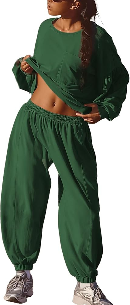 Women’s 2 Piece Lounge Set Athleisure Matching Sweatsuit Relaxed Boxy Top and Mid-Rise Jogger P... | Amazon (US)