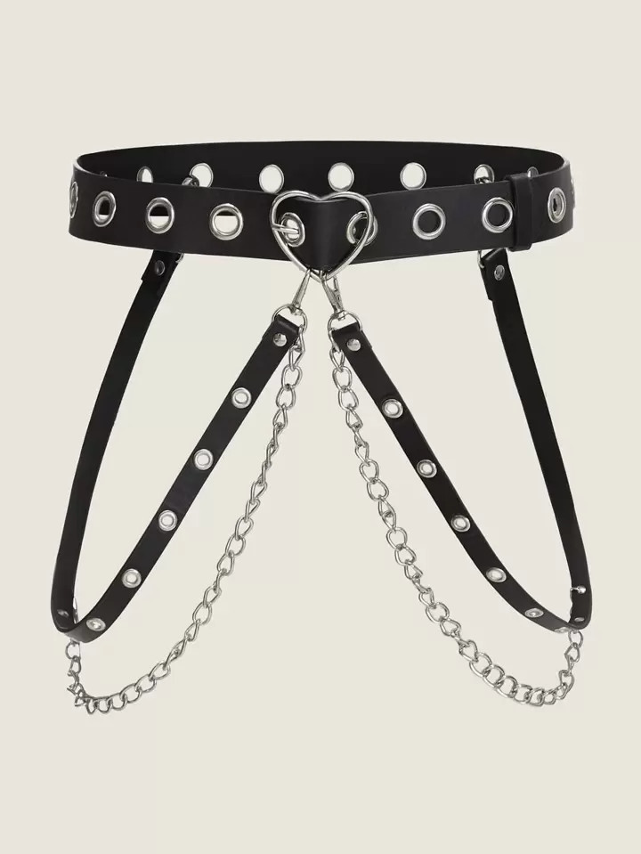 Chain & Eyelet Decor Heart Buckle Belt | SHEIN