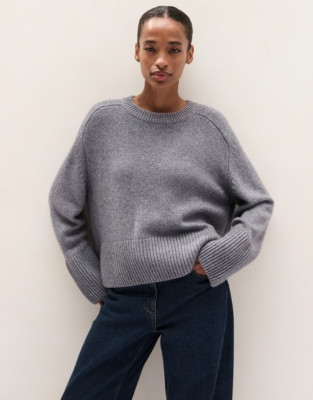 The White Company Merino Cashmere Crew Neck Jumper, Grey Marl, Size: M | The White Company UK & ROW