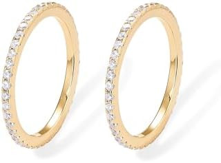 PAVOI 14K Gold Plated Solid 925 Sterling Silver CZ Simulated Diamond Stackable Ring Eternity Band... | Amazon (US)