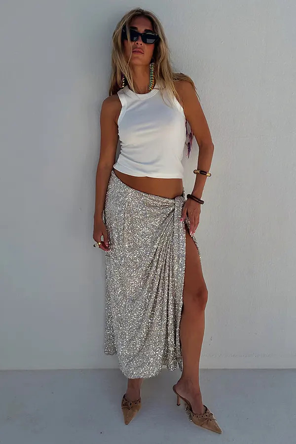 Sequin Maxi Wrap Jaspre Skirt | Never Fully Dressed US