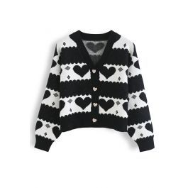 Gentle Black Heart Cropped Knit Cardigan | Chicwish