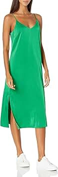 Amazon.com: The Drop Women's Ana Silky V-Neck Midi Slip Dress, Dark Olive, M : Clothing, Shoes & ... | Amazon (US)