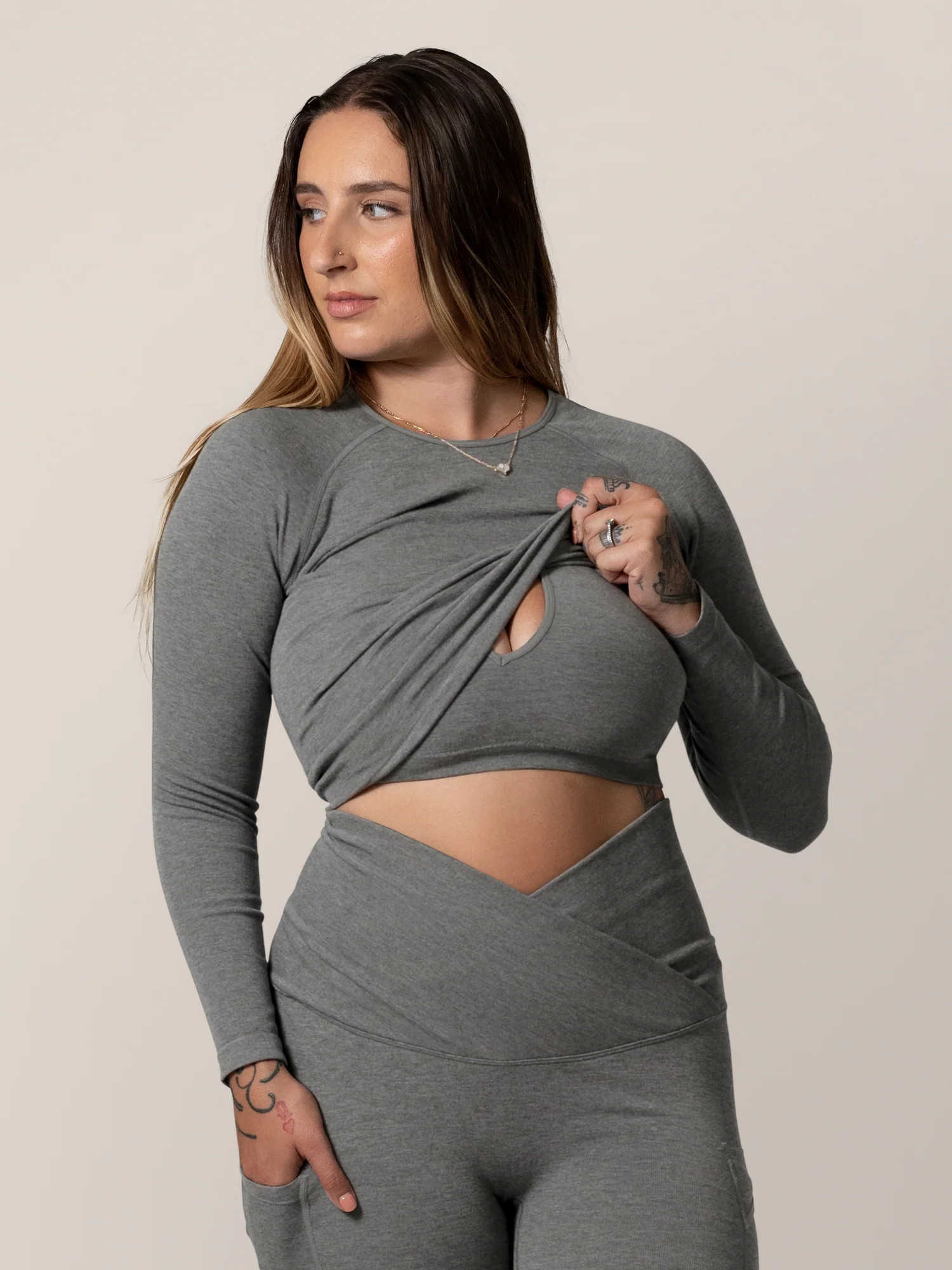 Sublime® Bamboo Maternity & Nursing Cropped Long Sleeve Top | Charcoal - Kindred Bravely | Kindred Bravely
