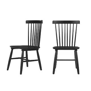Black Windsor Solid Wood Dining Chairs (Set of 2) | The Home Depot