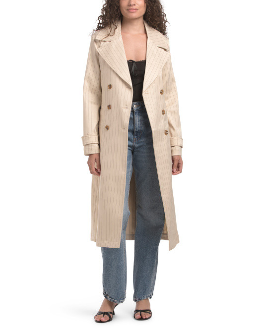 Pinstripe Double Breasted Relaxed Trench Coat | TJ Maxx