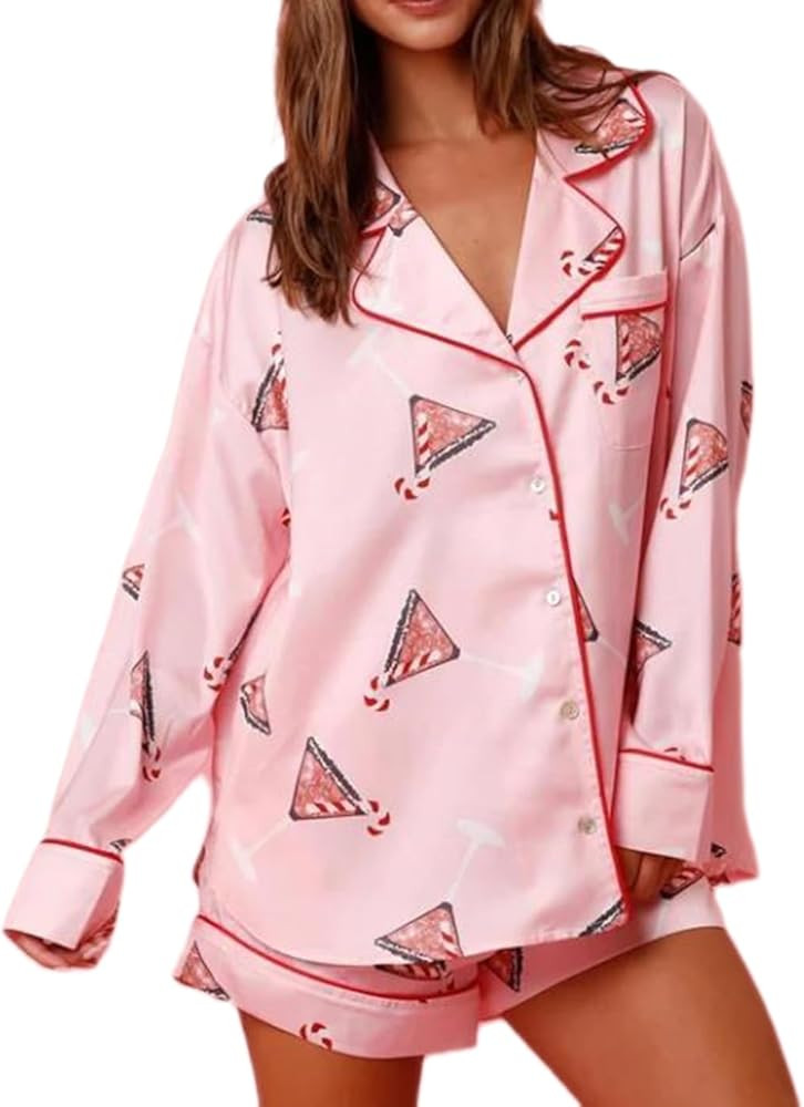 NUFIWI Women Christmas Pajamas Pjs Set Cute Santa Colorful Pj Long Sleeve Shirt Lounge Shorts 2 P... | Amazon (US)