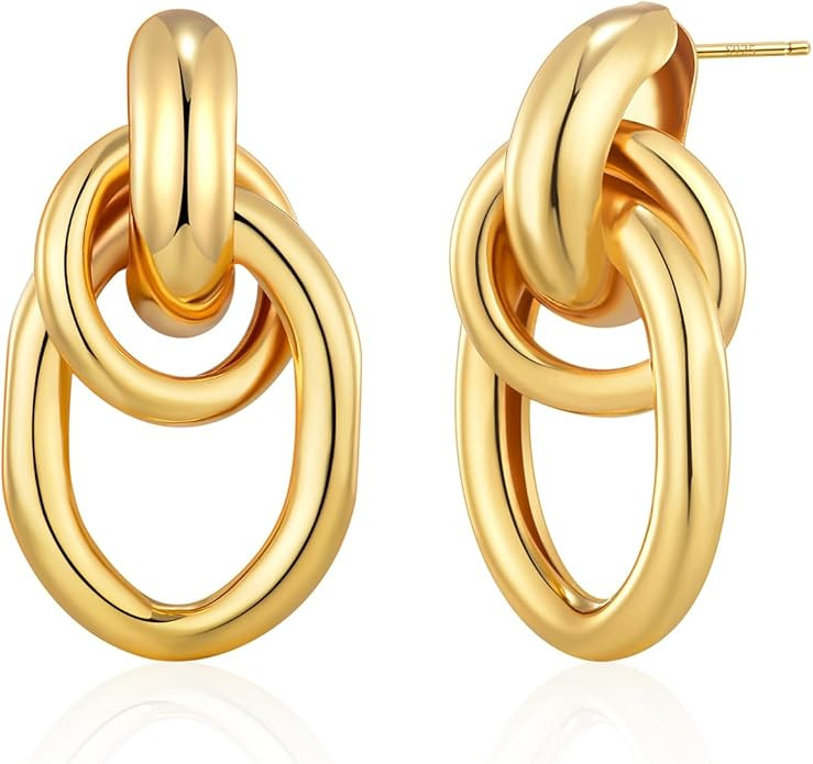 MOROTOLE Chunky Gold Earrings, Vintage Gold Statement Stud Earrings for Women Hypoallergenic Ligh... | Amazon (US)