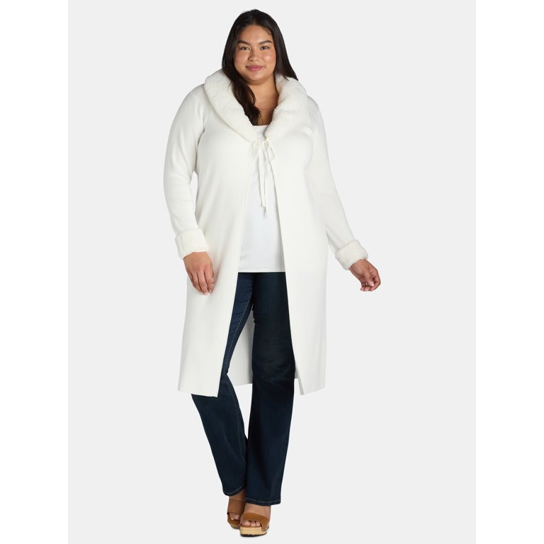 Madden NYC Women’s and Women's Plus Faux Fur Trim Duster - Walmart.com | Walmart (US)