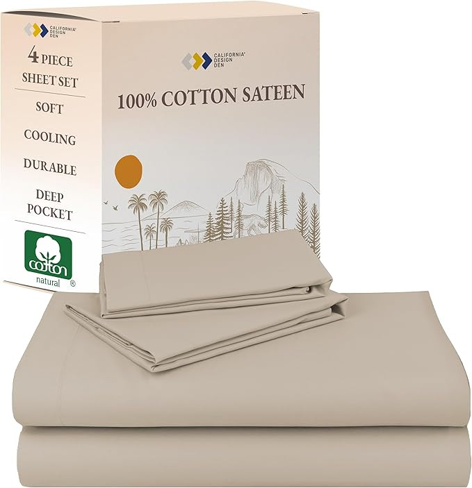 California Design Den Queen Sheet Set - Natural 100% Cotton Sheets Queen Size Bed Set with Deep P... | Amazon (US)