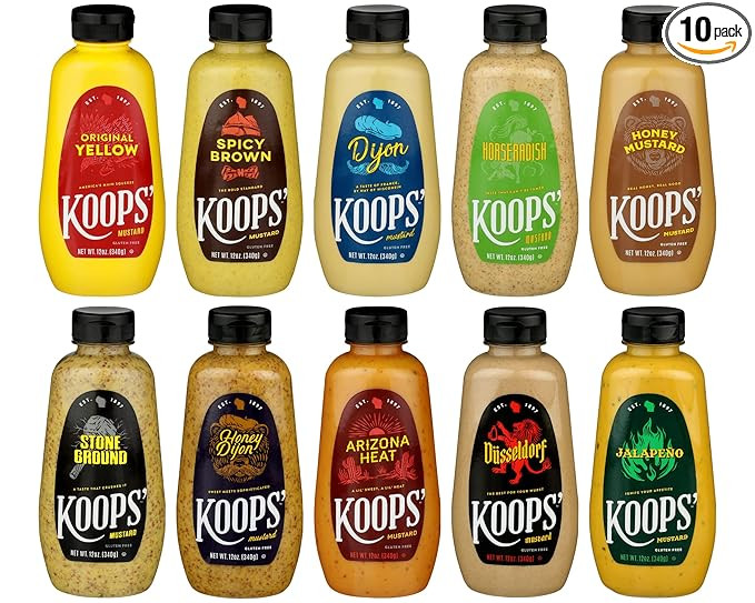 Koops' Mustard Variety Pack – Original Yellow, Spicy Brown, Dijon, Honey Mustard, & More – Gl... | Amazon (US)