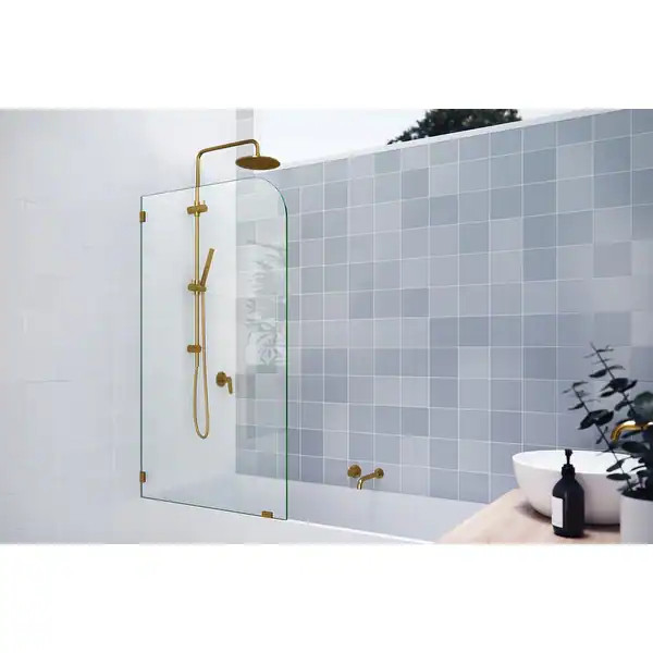Glass Warehouse 34" x 58.25" Frameless Bathtub Shower Door - Single Fixed Panel Radius - Bed Bath... | Bed Bath & Beyond