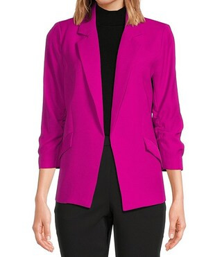 Skies Are Blue Notch Lapel Shirred 3/4 Sleeve Open Front Statement Blazer | Dillard's | Dillard's