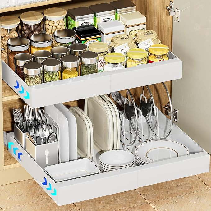 OVICAR Expandable Cabinet Organizer Drawer - Pull Out Cabinet Drawers Adhesive Slide Out Storage ... | Amazon (US)