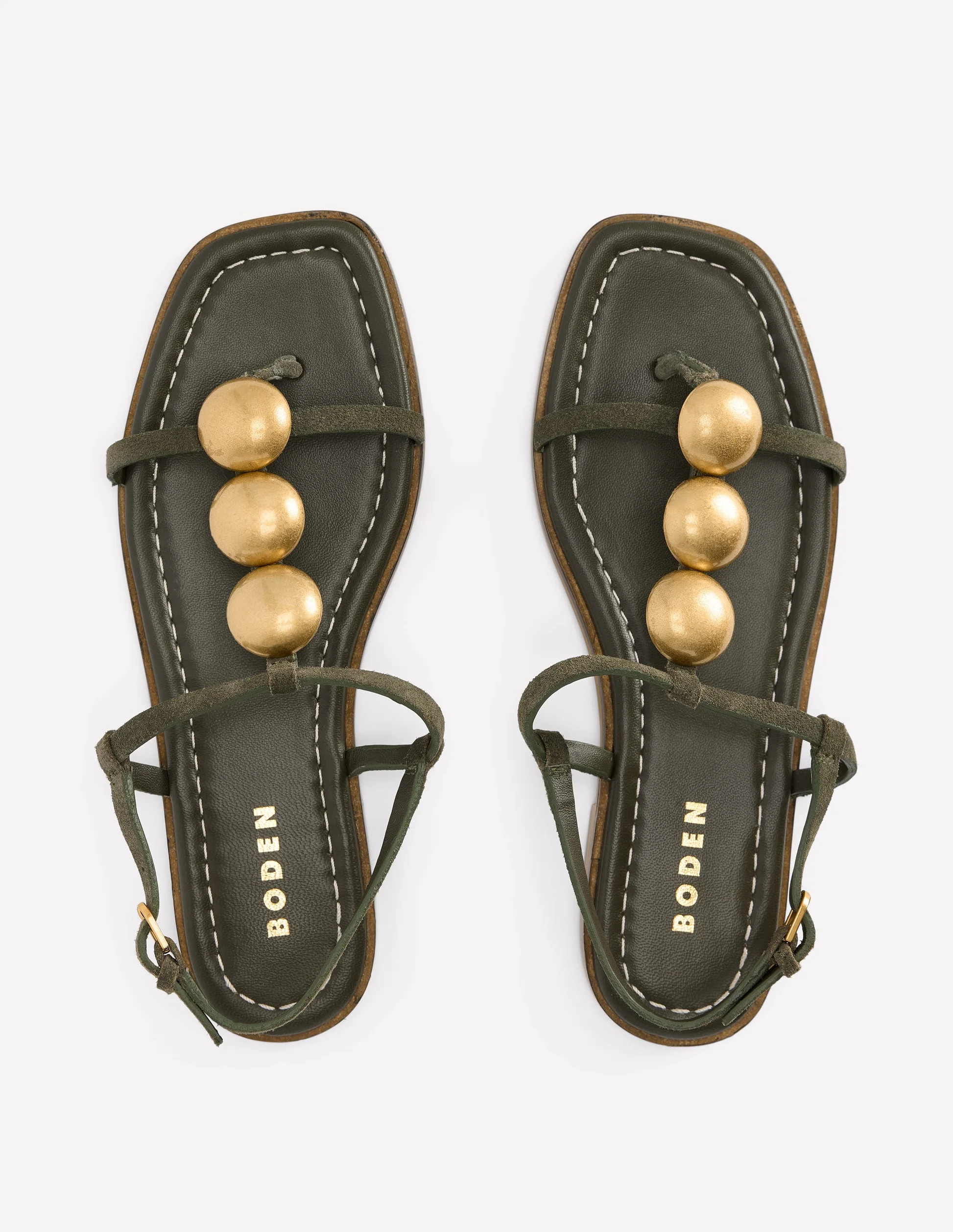 Disc Flat Sandals-Deep Olive | Boden (US)