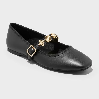 Women's Rebecca Embellished Strap Mary Jane Flats with Memory Foam Insole - A New Day™ | Target