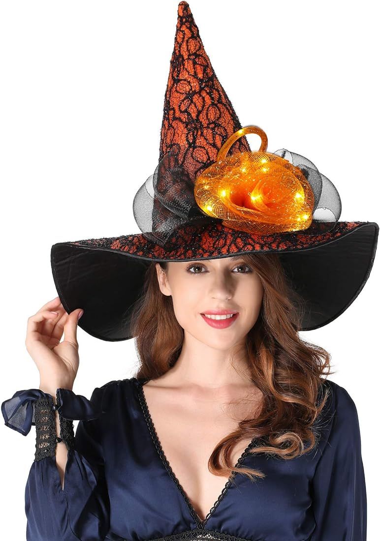 Costyleen Halloween Costume Witch Hats for Women Steeple Top with Lamp for Party | Amazon (US)