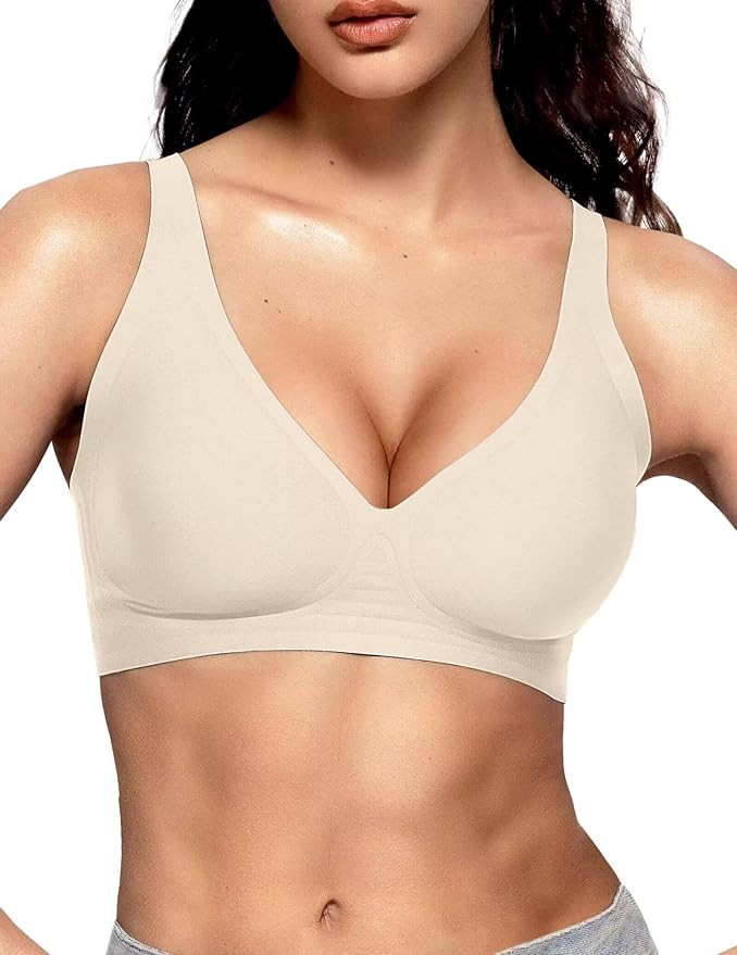 Vertvie Jelly Wireless Bras for Women Push Up Plunge Seamless T-Shirt Bras No Underwire Supportiv... | Amazon (US)