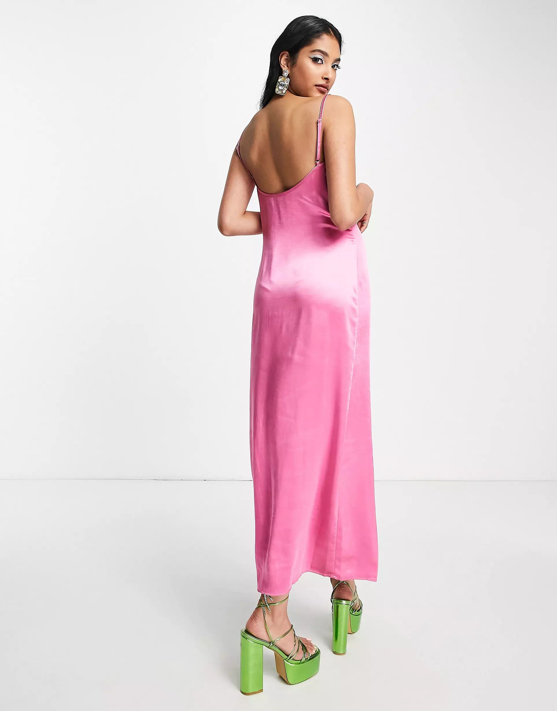 Pretty Lavish Keisha cowl neck satin midaxi dress in hot pink | ASOS (Global)