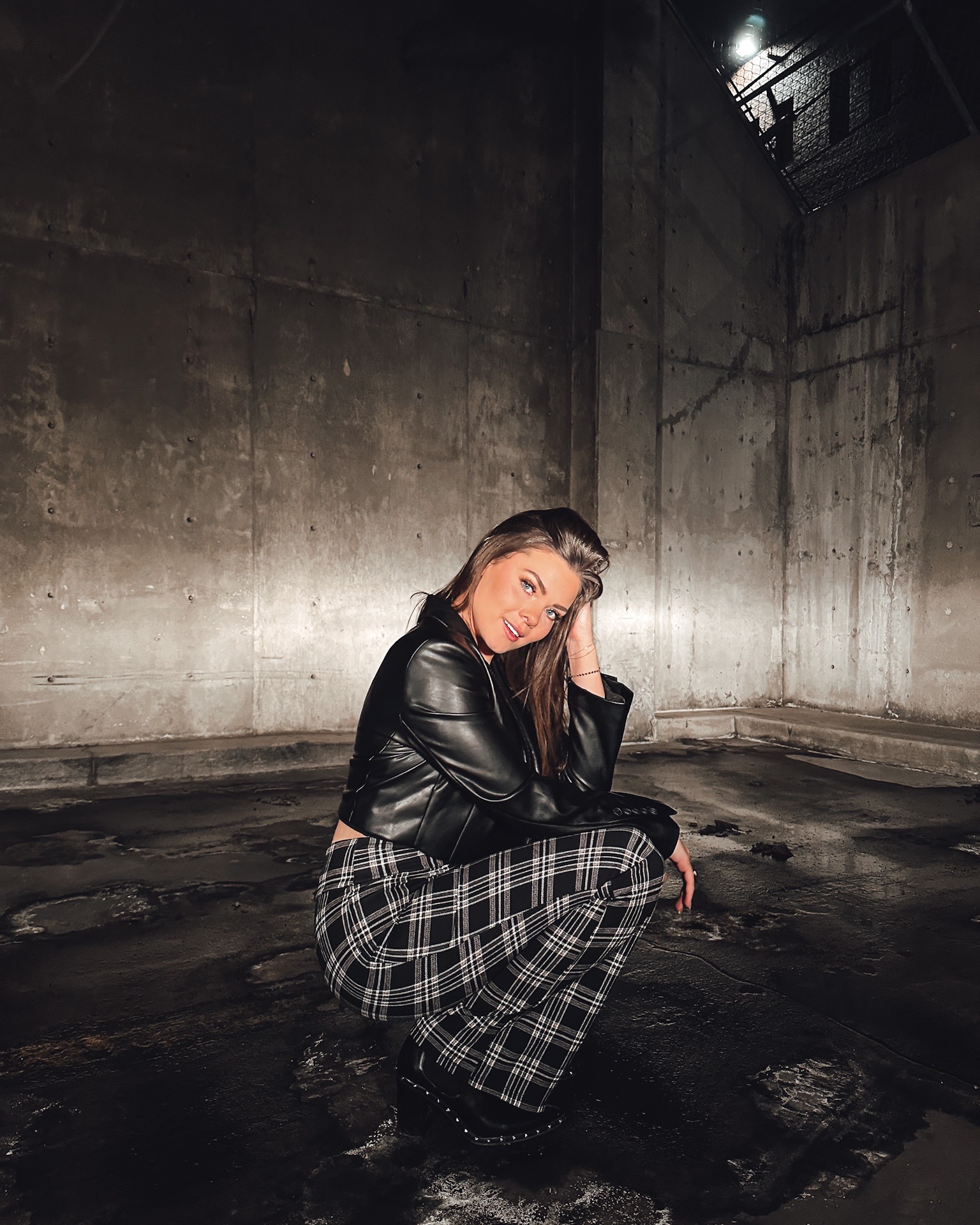 Black cropped leather blazer with plaid flare pants 

#LTKU #LTKunder50 #LTKstyletip