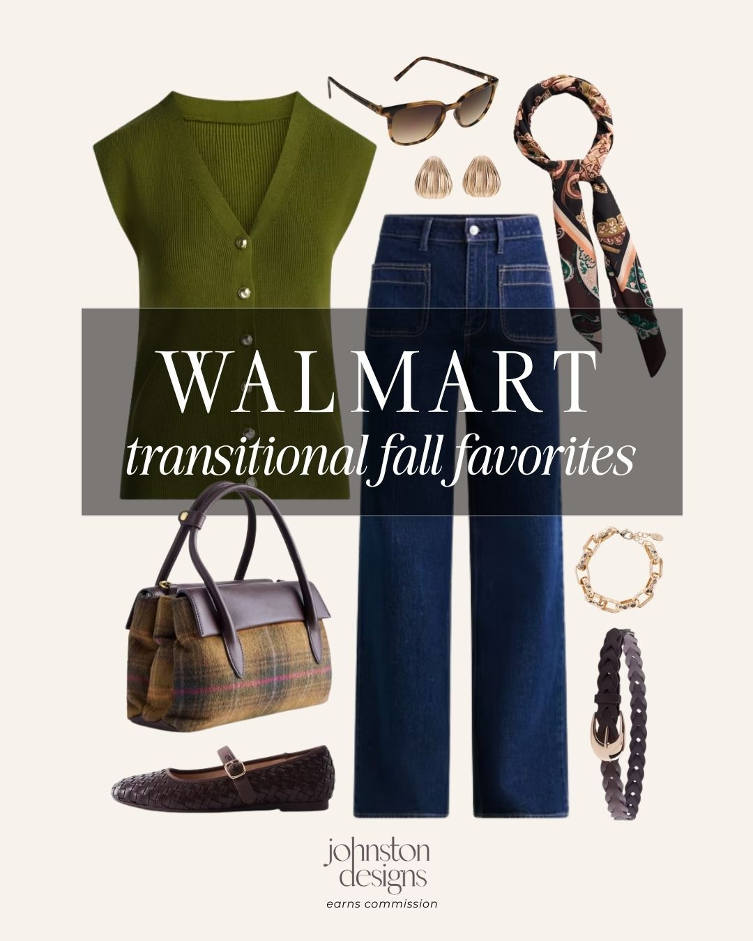 The easiest way to step into fall style. 🍂 This rich olive sweater vest, wide-leg denim and plaid handbag create a polished Walmart look that feels perfect for those in-between weather days.

Walmart fall outfit, transitional fall fashion, olive sweater vest, wide-leg jeans outfit, plaid handbag, affordable fall accessories, women’s Walmart fashion, preppy autumn outfit 

 #walmartpartner #walmartfashion #walmartfinds #falloutfit #transitionalstyle #affordablefashion #fallfashion #outfitinspiration #autumnstyle #LTKxWalmart #LTKootd #LTKSeasonal