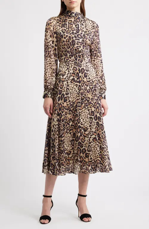 Elie Tahari The Nomi Leopard Print Long Sleeve Dress in Imperial Leopard Brown at Nordstrom, Size 2 | Nordstrom
