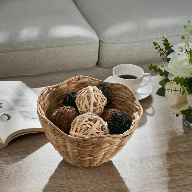 Home Decor Collection 10" Round Scalloped Woven Natural Water Hyacinth Decorative Bowl | Walmart (US)