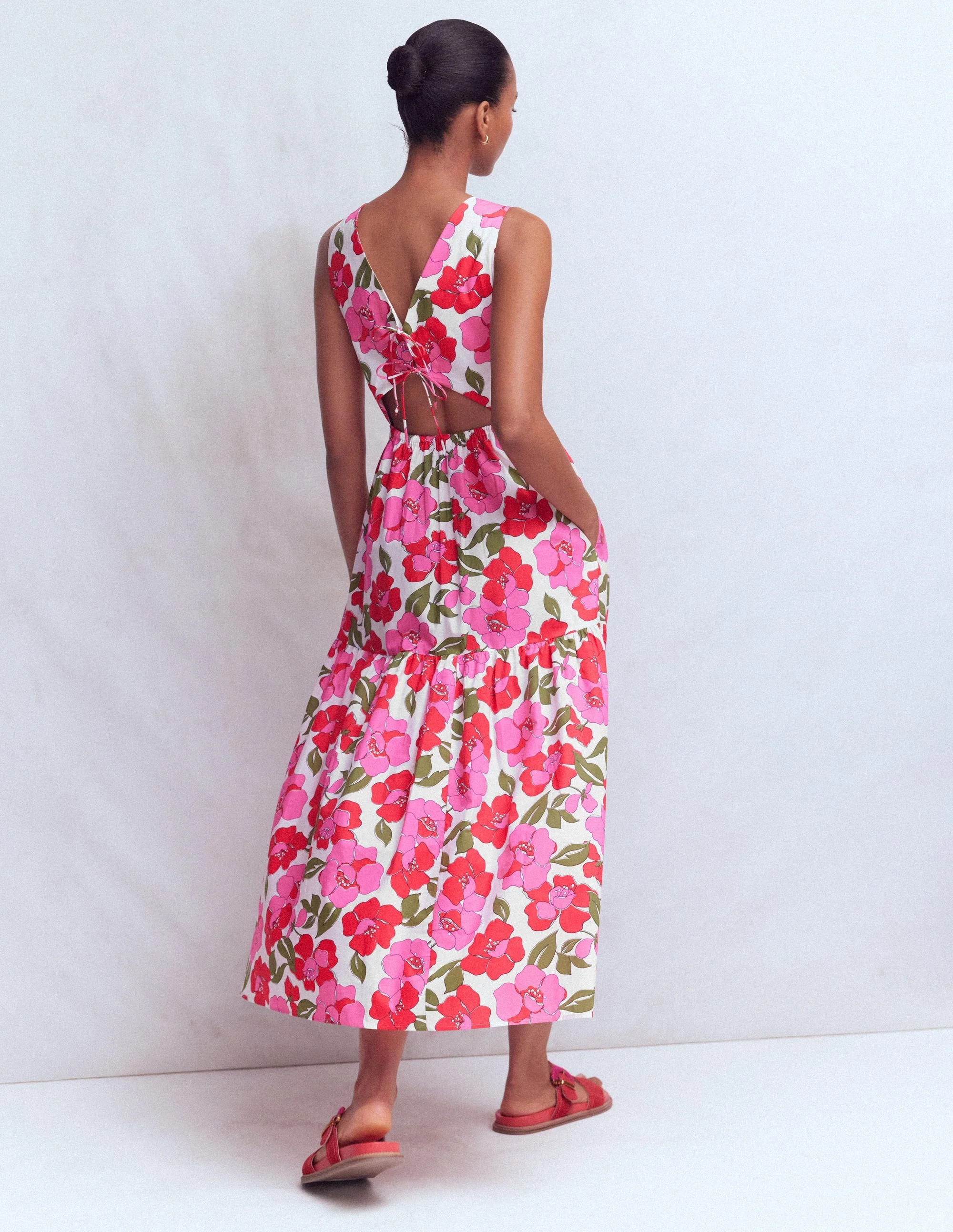 Sleeveless Poplin Dress-Red, Radiant Bloom | Boden (US)