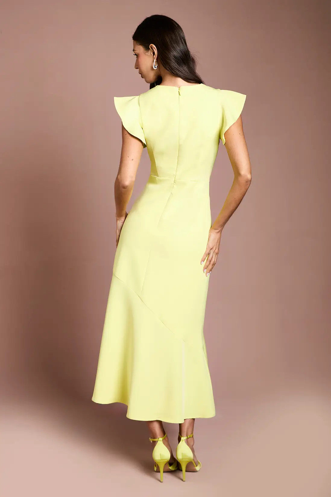 Chartreuse Coast Crepe Ruffle Detail Midi Dress | Debenhams | Debenhams UK