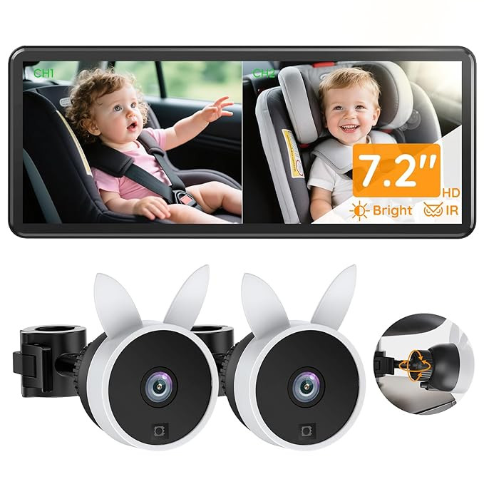 BV3PRO 7.2" Dual Car Camera Baby Monitor, 1080P HD Split Screen, IR Night Vision, Double Car Came... | Amazon (US)