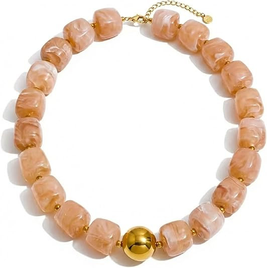 Mchic Colorful Beaded Choker Necklace for Women: Boho Large Square Acrylic Beaded Necklace Stainl... | Amazon (US)