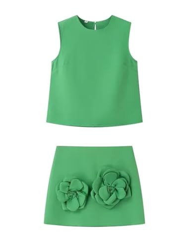 Amazon.com: THLAI Summer Women 2 Piece Skirt Sets Sleeveless Crop Tank Top and Mini Skirt Matchin... | Amazon (US)