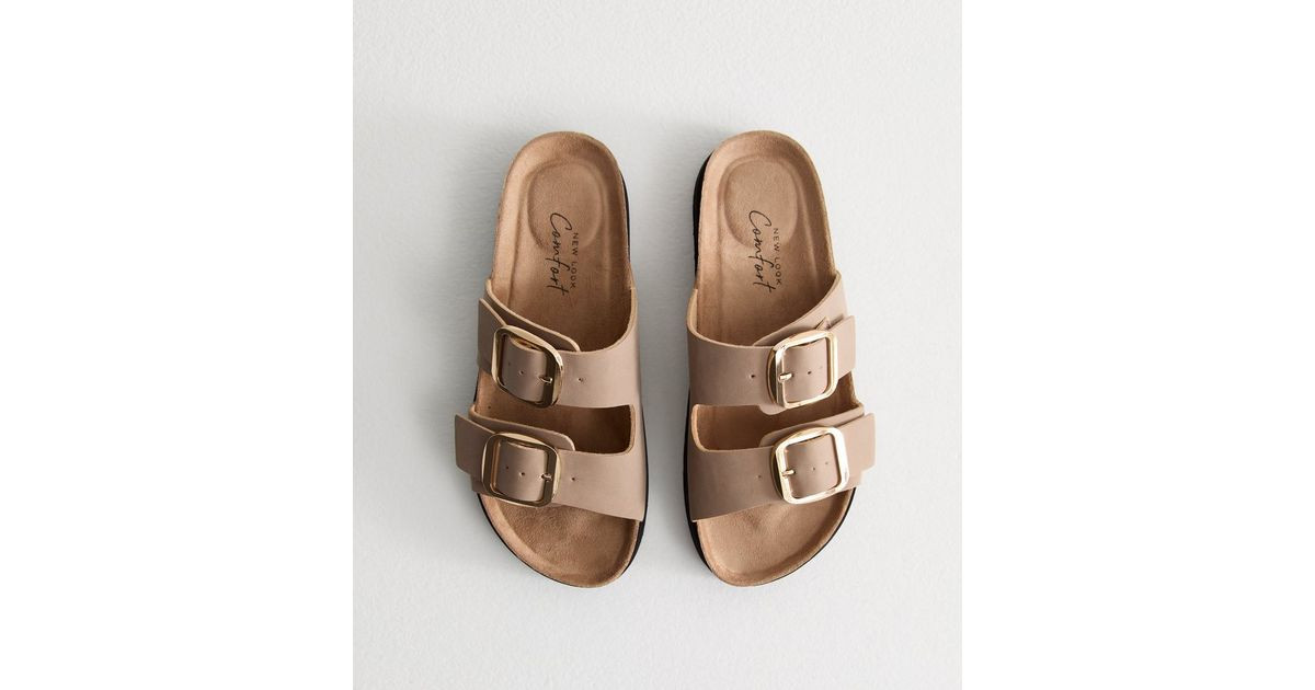 Mink Faux Leather Buckle Strap Sandals | New Look | New Look (UK)