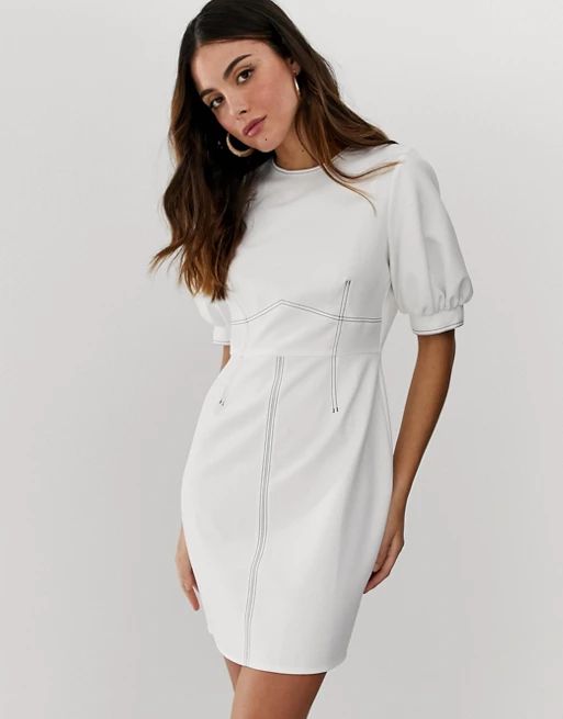 ASOS DESIGN contrast stitch mini dress with puff sleeves | ASOS US