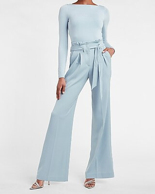High Waisted Belted Twill Wide Leg Pant | Express