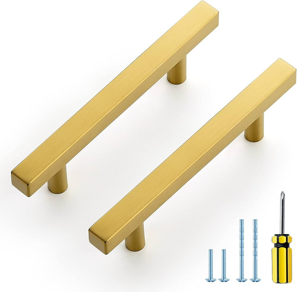 Ravinte 10 Pack Gold Cabinet Handles 3-1/2 Inch Brushed Brass Square Cabinet Pulls Gold Hardware ... | Amazon (US)