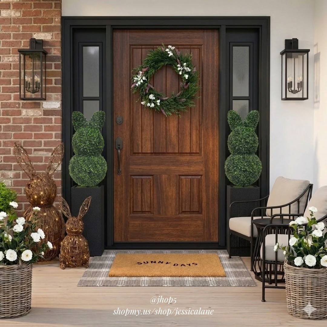 Spring front porch refresh. Loving these bunny shaped topiaries and artificial camellia trees. #springporch #porchrefresh #springdecor

#LTKSeasonal #LTKSpringSale #LTKHome