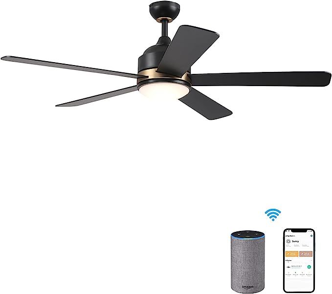 Black Ceiling Fan With Light 5-Blade, 52 Inch Ceiling Fan With Lights APP Control Smart Activated... | Amazon (US)