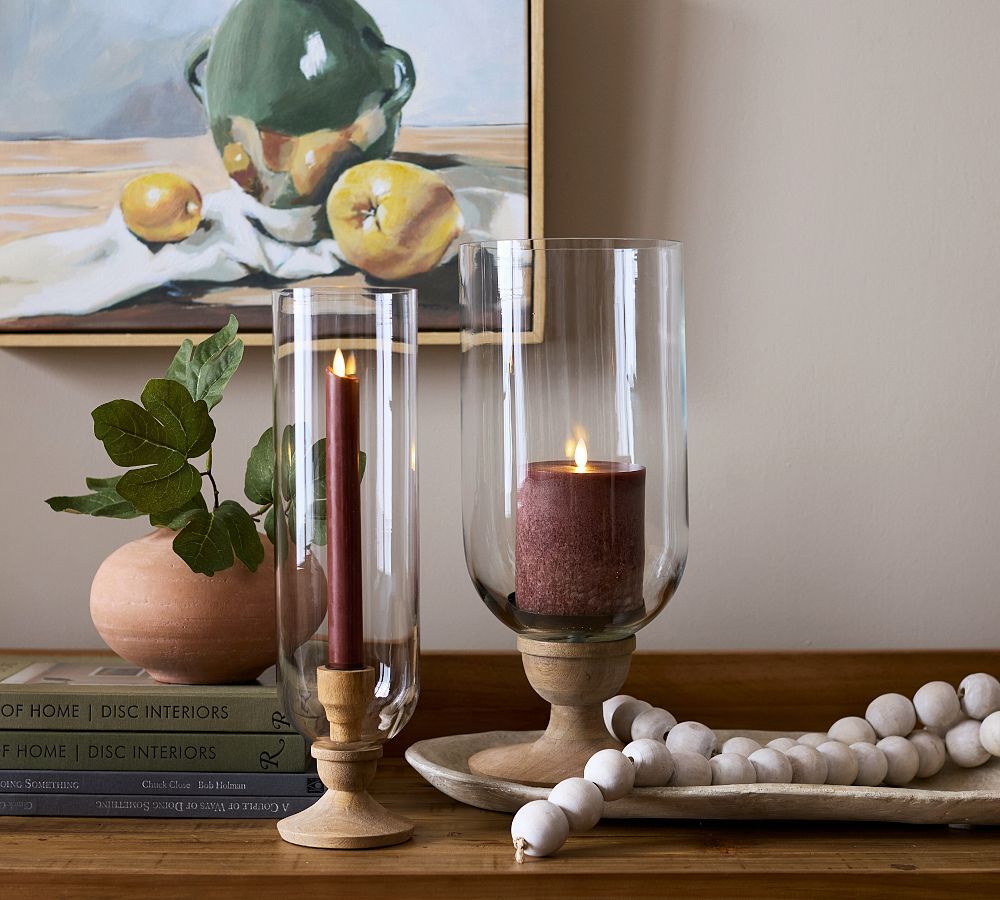 Kadence Turned Wood Hurricane Candleholders | Pottery Barn (US)