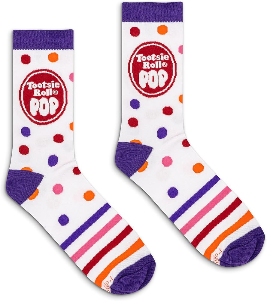 Tee Luv Men's Tootsie Roll Pop Colorful Candy Logo Crew Socks (White/Purple) | Amazon (US)