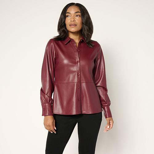G by Giuliana Faux Leather Button-Front Peplum Top - Ivory/Off White - Size XX-Small | HSN
