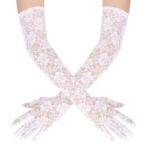 Uintoon White Lace Gloves Long Elbow Length Opera Dress Gloves for Women Girls | Amazon (US)