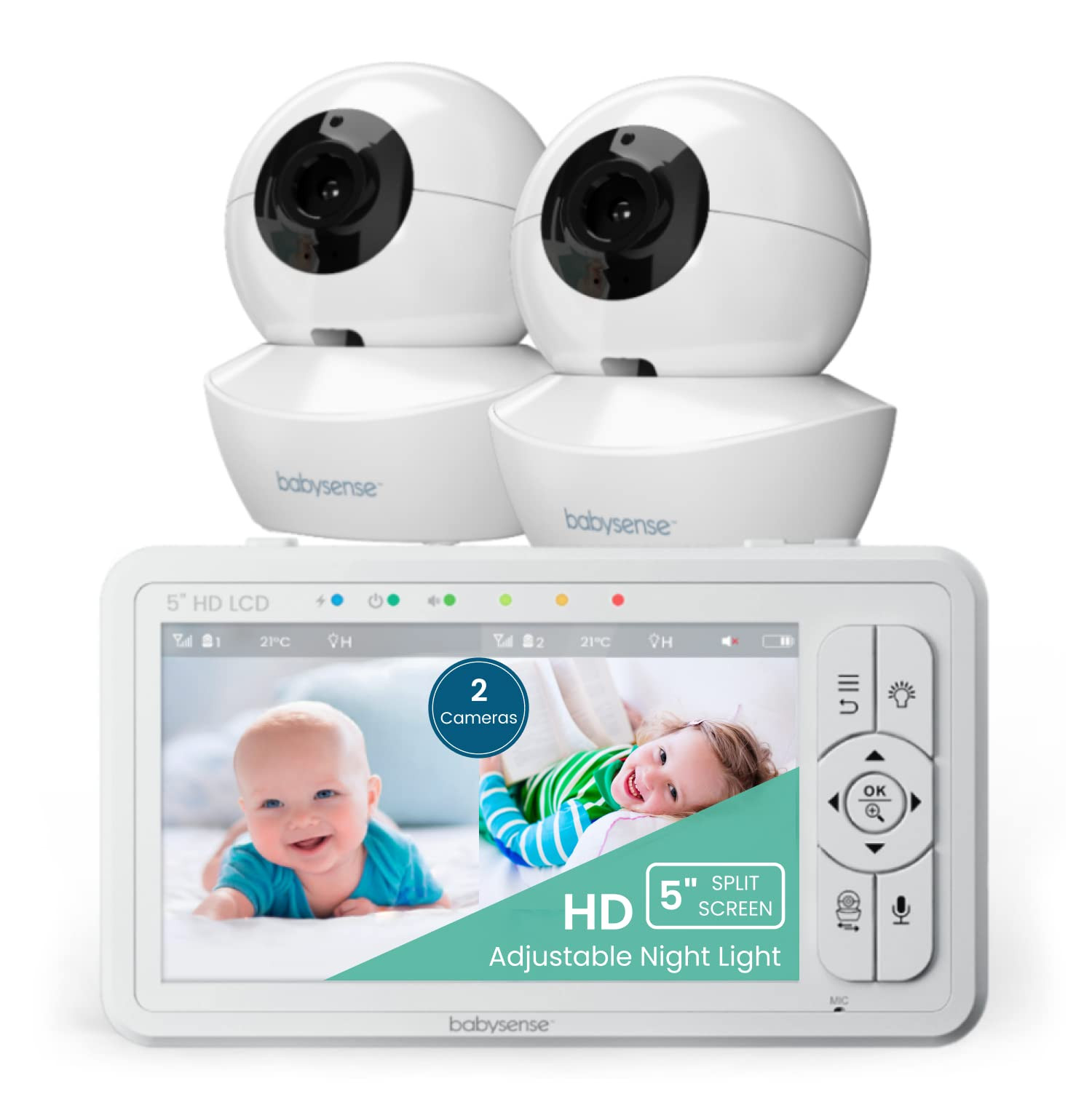 Babysense 5" HD Split-Screen Baby Monitor, Video Baby Monitor with 2 Cameras and Audio, Night Lig... | Amazon (US)