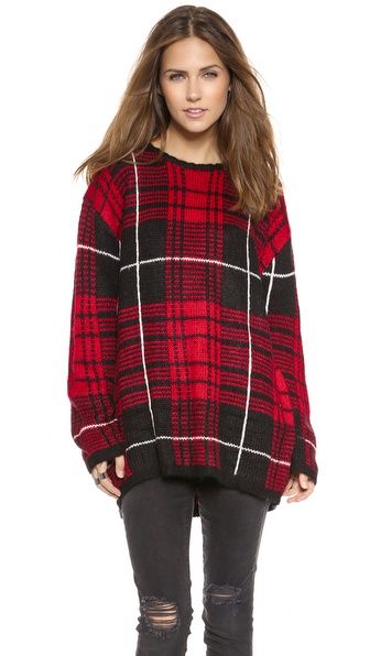 Unif Jumbo Plaid Sweater - Red Plaid | Shopbop