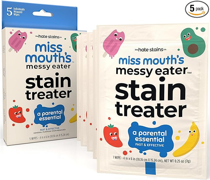 Miss Mouth's Messy Eater Stain Treater Wipes - 5 Pack Stain Remover - Newborn & Baby Essentials -... | Amazon (US)