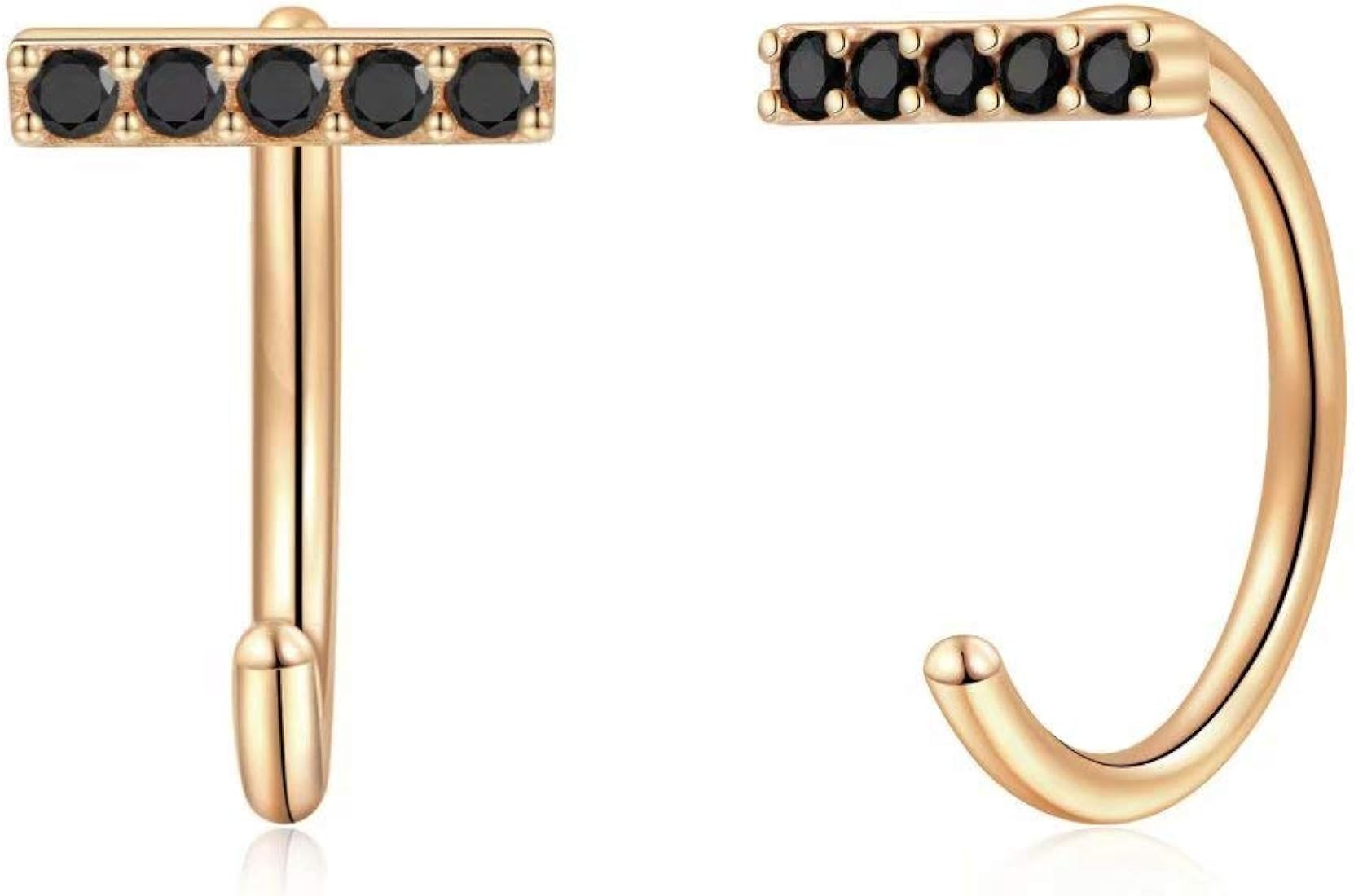 925 Sterling Silver Earrings for Women, Tiny Cubic Zirconia Bar Ball Star Moon Open Huggie Hoop Earr | Amazon (US)