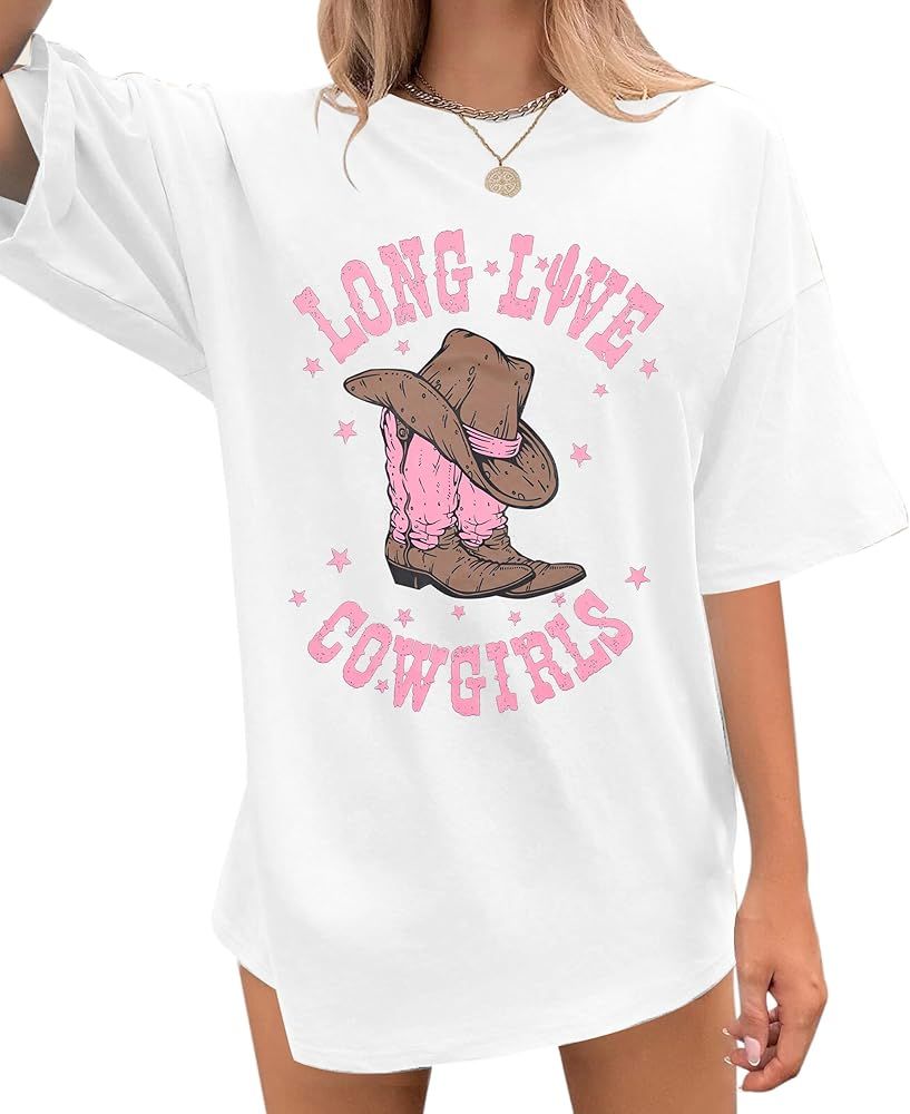 Cowgirl Shirts for Women Western Cowgirls Oversized T Shirt Retro Country Music Tee Casual Short ... | Amazon (US)