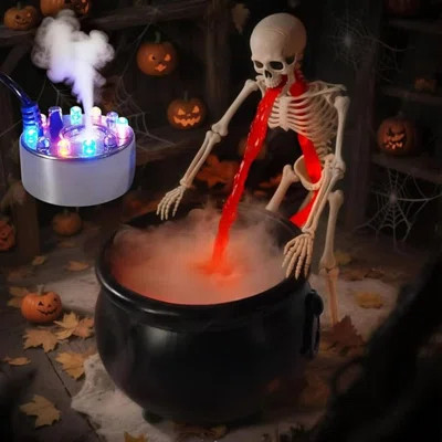 Halloween Decoration, Ultrasonic Mist Maker Fogger With Black Witch Cauldron Halloween Skeleton Splash Guard, Spooky Hocus Pocus Party Halloween Decor | Wayfair North America