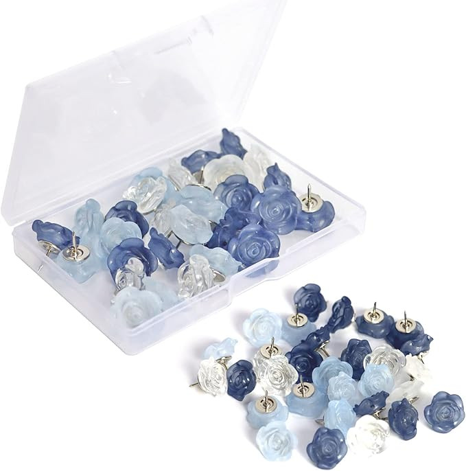 30 Pcs Flower Push Pins Cute Rose Decorative Push Pin for Cork Board Clear Blue Floral Thumb Tack... | Amazon (US)